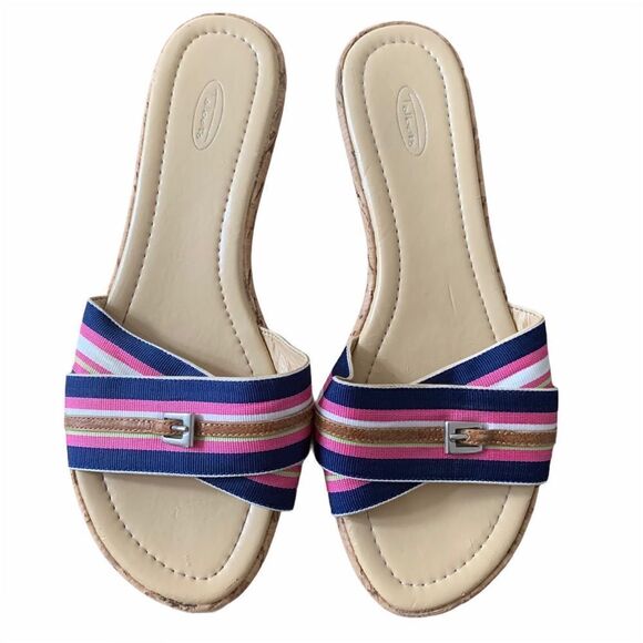 Talbots Pink/Blue Stripe Cork Preppy Wedge Sandals - Picture 3 of 8